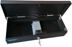 A modular drawer opening upwards, installed at the edge of the top.